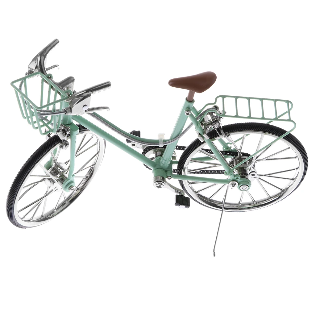 1/10 Mini Green Bike литые модели велосипедов с корзиной и сиденьем Игрушечная копия| |