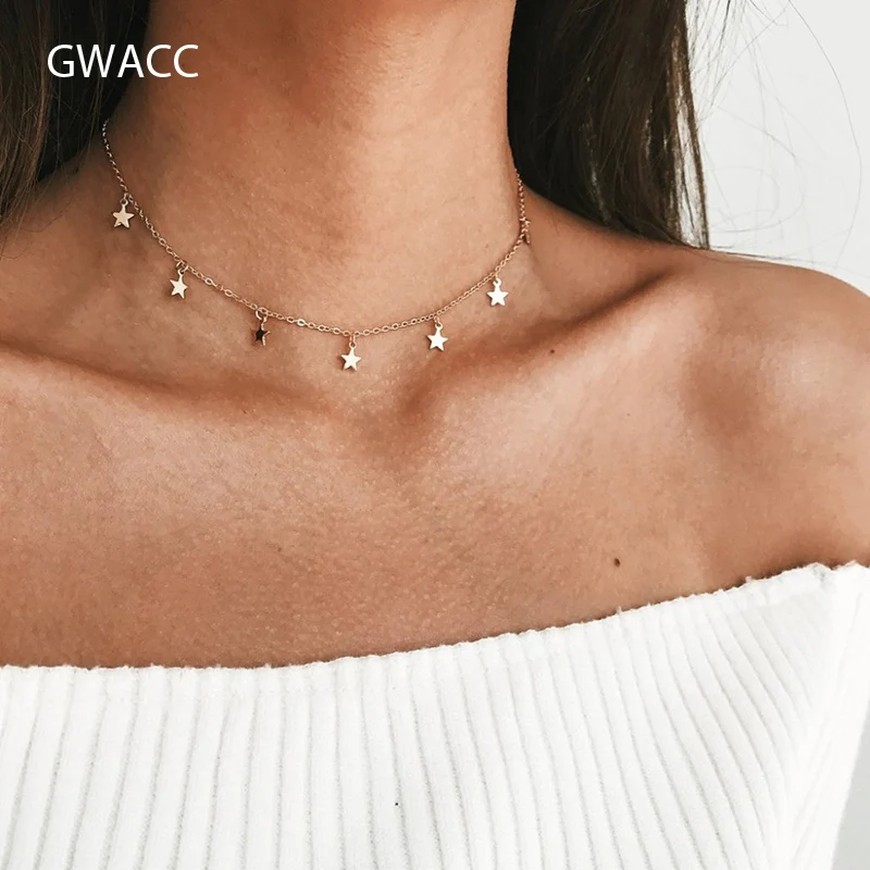 Женское колье чокер GWACC Boho Золотое и Серебряное со звездой ювелирные изделия