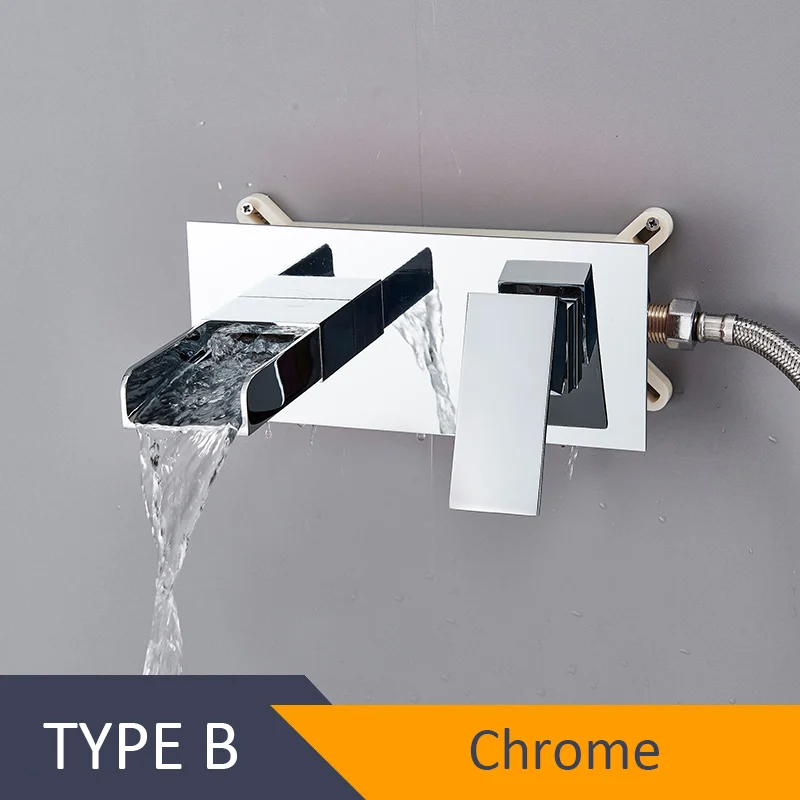 Chrome B Quyanre Бронзовый черный водопад кран для раковины настенное крепление встроенный ящик Скрытый кран для раковины вращающийся на 360 носик кран для ванной комнаты - Цвет: Chrome B