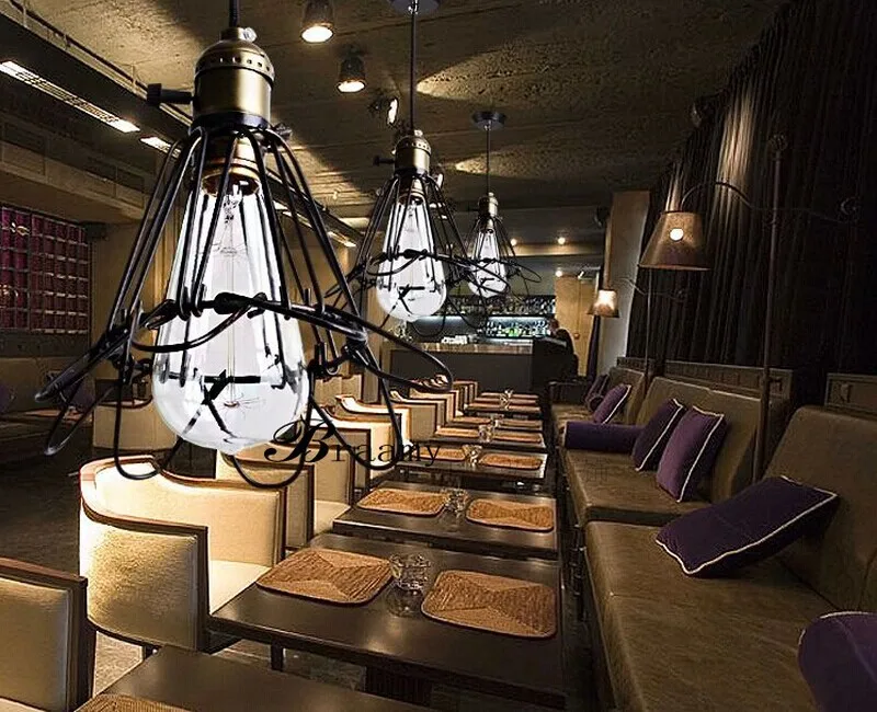 

Free shipping High quality Indoor hoaxed cage bar pendant lamp Loft Northern Europe american vintage retro pendant light