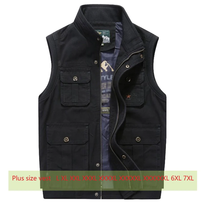 

Free shipping 2018 New Arrival men casual vest multi pockets outfit stand collar embroidery plus size blouse 4XL 5XL 6XL 7XL 8XL