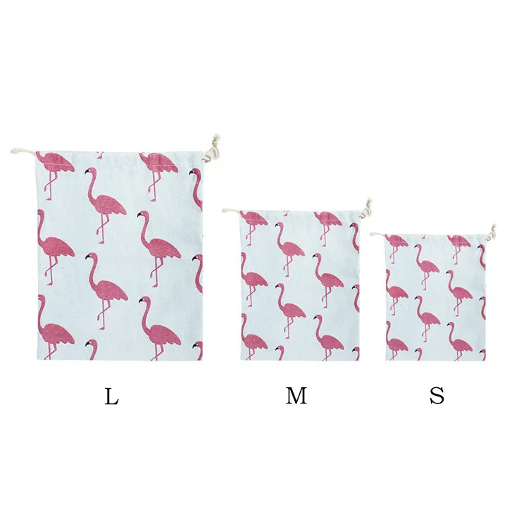 Flamingos white XZXBBAG хлопок белье Фламинго Макияж сумка-мешок на шнурке для дорожных принадлежностей Органайзер косметички косметичка - Цвет: Flamingos white