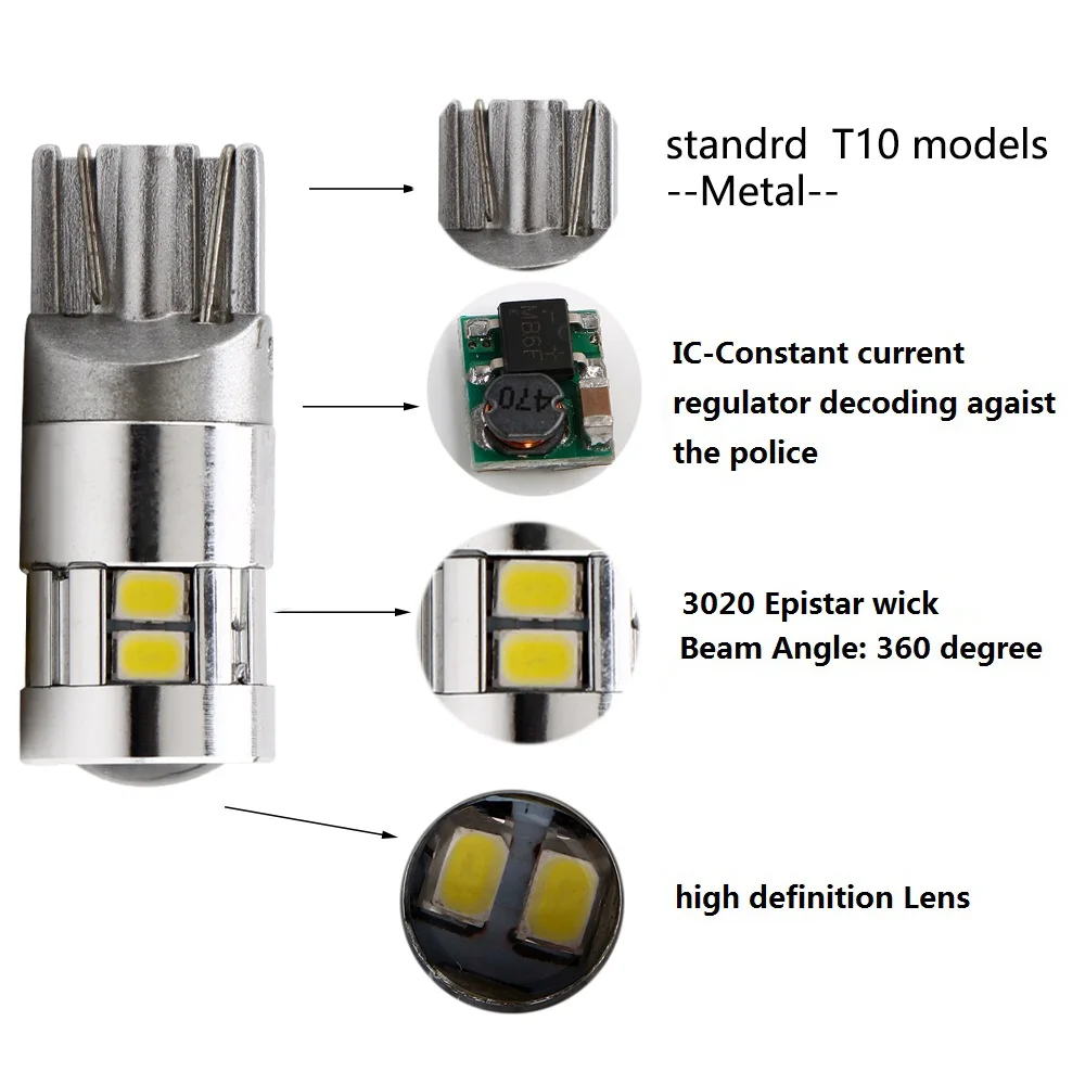 YM E-Bright 2 шт. T10 194 168 3020 10 SMD светодиодный s 12 в 24 600 люмен светильник Клин для лампочек