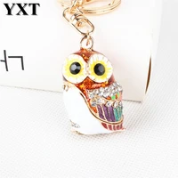lovely owl hollowed charm pendant crystal purse handbag key chain ring creative party birthday accessories lucky gift