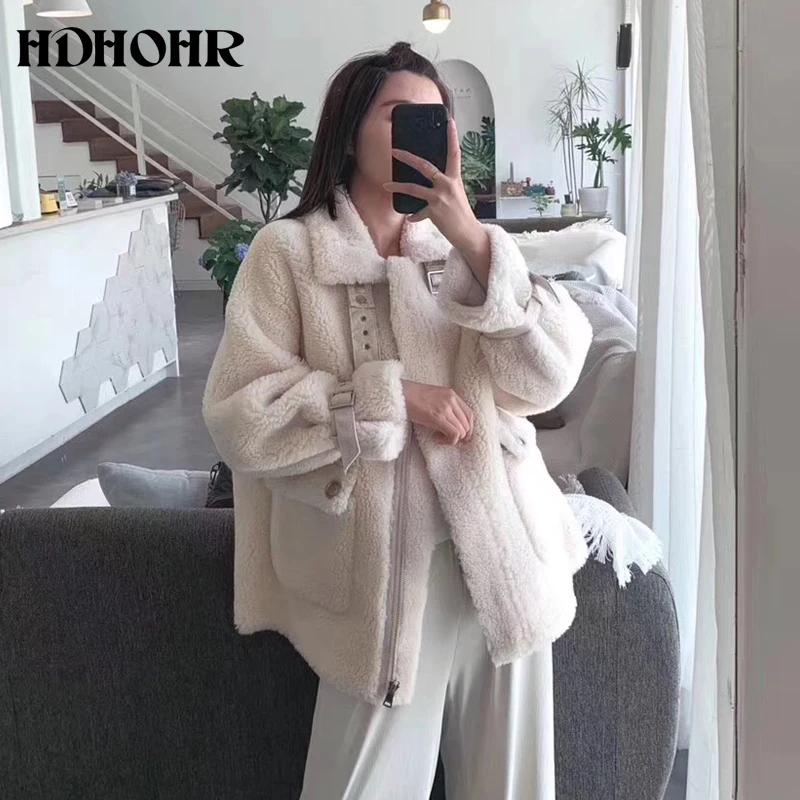 HDHOHR Новинка пальто из натурального овечьего меха шерстяное пальто верблюжье плюшевое пальто больше размера зимняя женская толстая теплая верхняя одежда