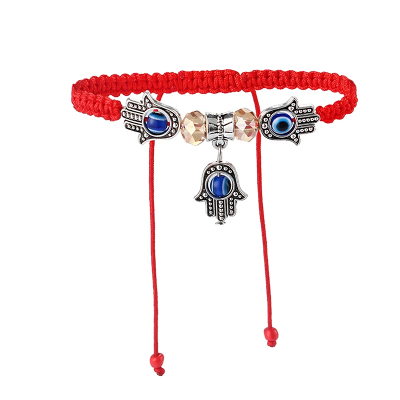 5 шт. три ладонь (хамса) с синими глазами красный плетеный хлопковый шнур браслеты