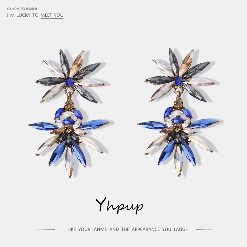 Винтажные Брендовые женские серьги Yhpup Starburst с кристаллами и цветами подвески для