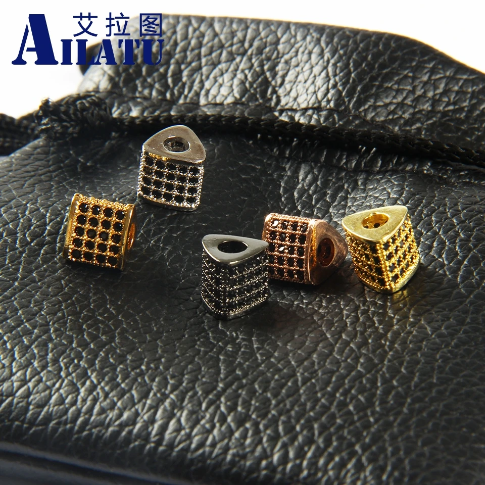 

Ailatu 10pcs Exquisite Triangular Pole Black Cubic Zircon Brass Metal Beads For Jewelry Bracelet
