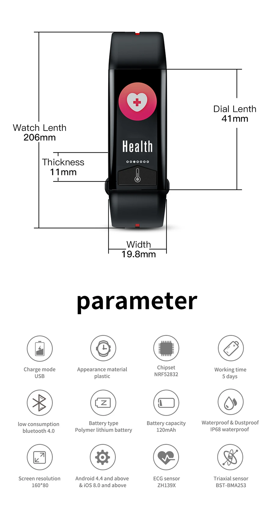Bakeey T02 температура тела пульсометр IP68 Водонепроницаемый запись активности Bluetooth Музыка погода здоровье Смарт часы группа