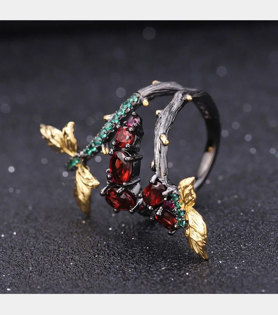 GEM'S балетные 925 пробы, серебро,, ручная работа, открытое регулируемое кольцо, 1.81Ct, натуральный гранат, филиал, кольца для женщин, Bijoux