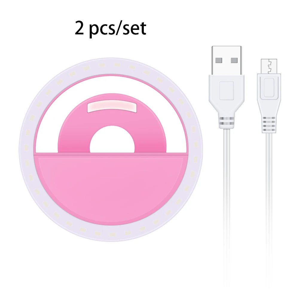 Розовый Yizhestudio, 2 шт., USB зарядка, светодиодный кольцевой светильник для селфи, светодиодный фонарик для фотосъемки, светодиодный кольцевой светильник для селфи, для телефона, компьютера - Цвет: Розовый