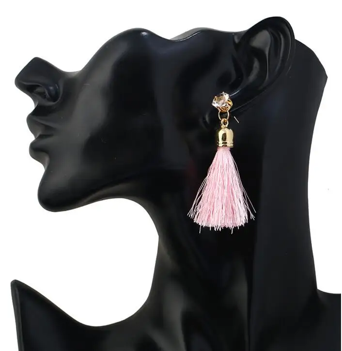 Long Rhinestone Tassel Earrings Fashion Women Statement Dangle Earring For Trendy Black red Fringe Drop brinco | Украшения и