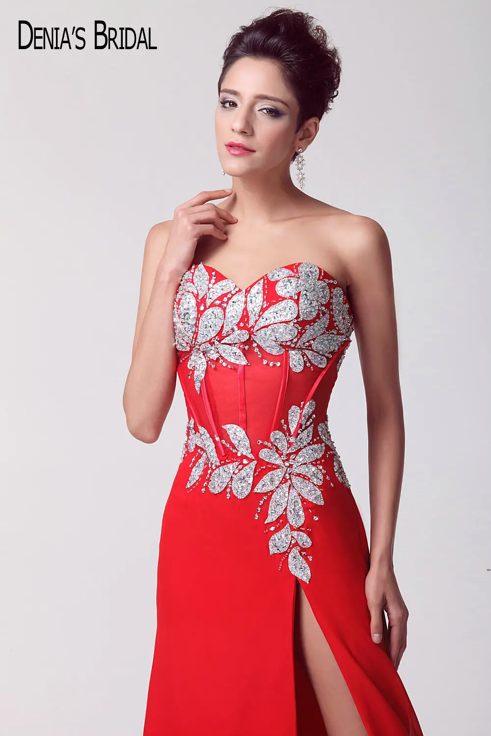 2017 реальные изображения красное милое вечернее платье без рукавов с бусинами