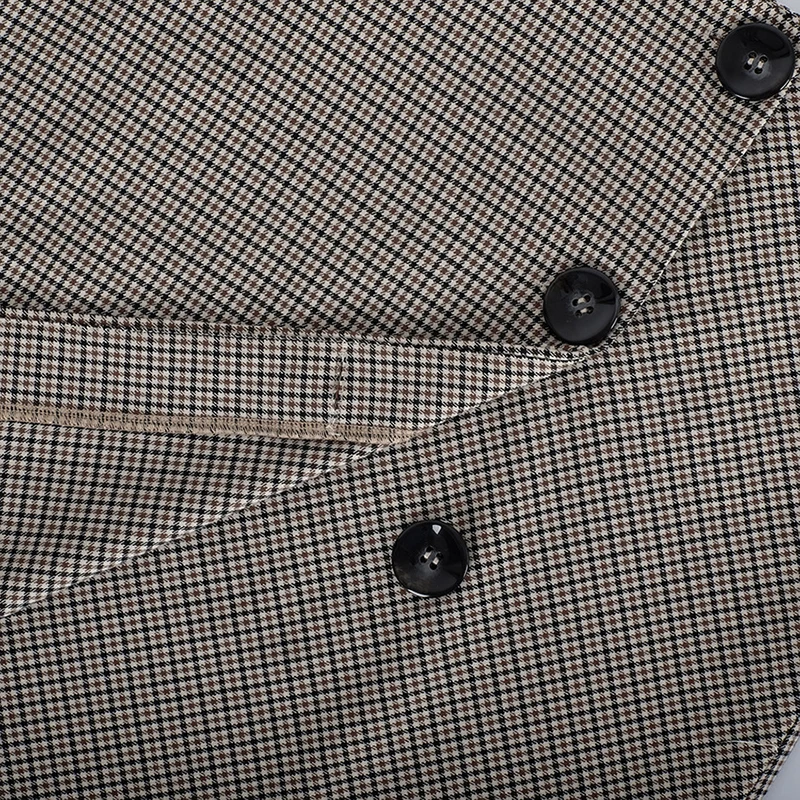 Винтажная клетчатая юбка карандаш на пуговицах Женская 2019 Осень Зима Высокая