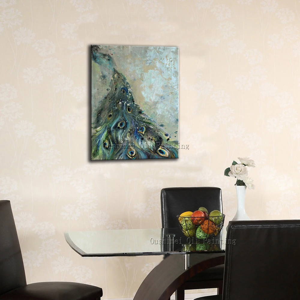 100% ручная работа высокое качество перо павлина картина маслом на холсте
