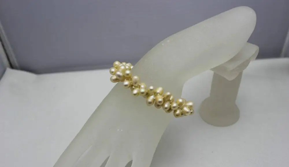 2strands twist Champagne Beaded freshwater pearl bracelet &quotHandmade&quotAlloy 9INCH &gt&gtfree shipping | Украшения и