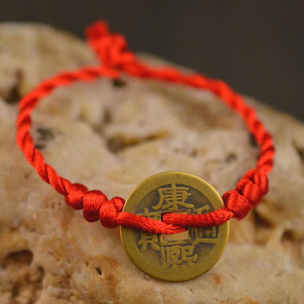 Регулируемая красная нить плетеные браслеты дружбы для мужчин женщин медные