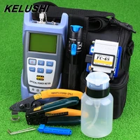 kelushi 9pcsset ftth tool kit with fc 6s fiber cleaver and optical power meter 1mw visual fault locator fiber optic stripper