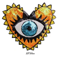 1pc love large sequin heart evil eyes patch no glue cartoon motif applique embroidery garment accessory