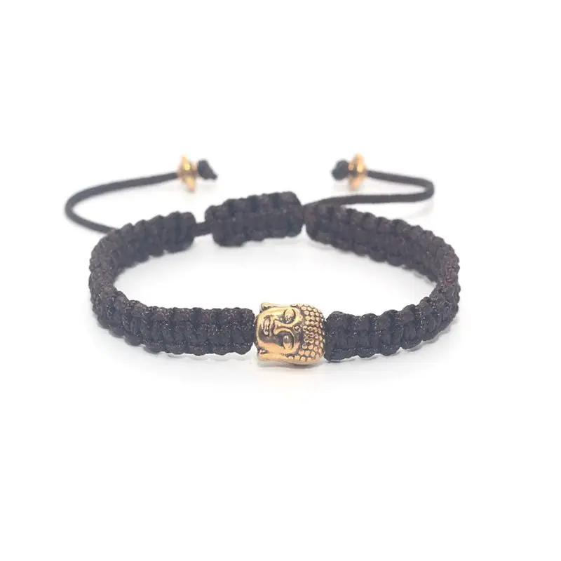 Мужской браслет макраме из черного веречка с серебряным и золотым черепом львом
