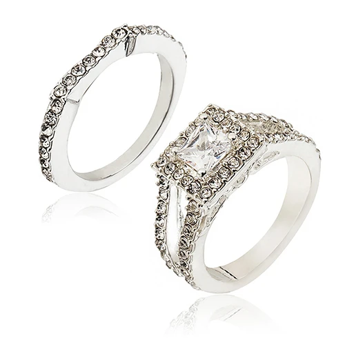 2 шт./компл. Для женщин Роскошные площадь Циркон Обручение обручальное кольцо США