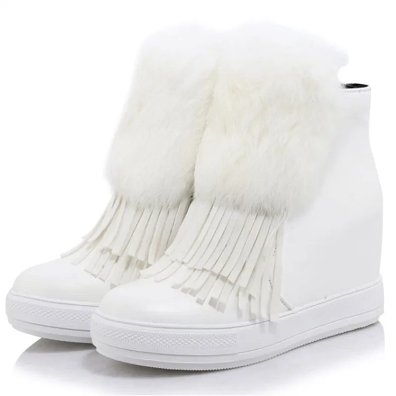 as photo thin fur Размеры 34-45; Модные женские ботильоны на платформе, увеличивающие рост; зимние ботинки из замши и нубука; женские теплые зимние ботинки на меху с бахромой - Цвет: as photo thin fur