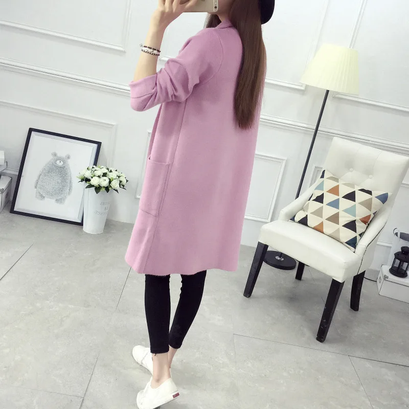 Женский свитер на осень и зиму Повседневный Кардиган с длинным рукавом отложным