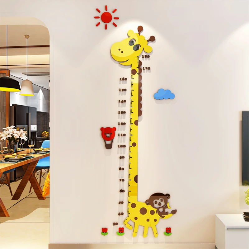 

3d Acrylic Stereo Cartoon Giraffe Height Wall Sticker Children's room kindergarten baby height measuring ruler Cartoon wallpaper
