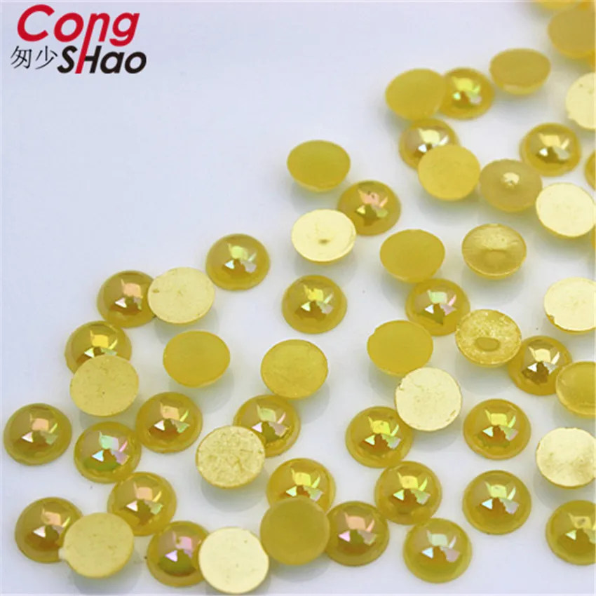 Yellow AB Cong Shao, 300 шт, 6 мм, AB, цветные, сделай сам, 3D, для маникюра, Типсы, круглые акриловые стразы, плоские с оборота, не исправляют ногти, ремесло, украшение ZZ588 - Цвет: Yellow AB