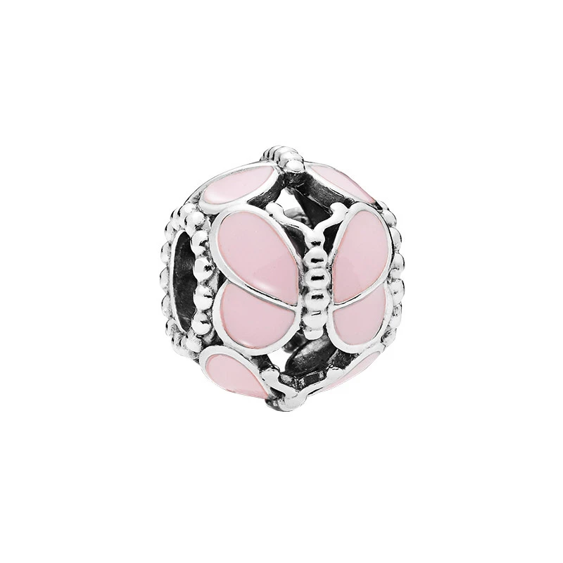 Pink Butterfly Новинка, оригинальные посеребренные очаровательные браслеты Pandora, сделай сам, ключи любви, чайный горшок, Висячие Подвески, бусины для женщин, сделай сам, ювелирное изделие - Цвет: Pink Butterfly