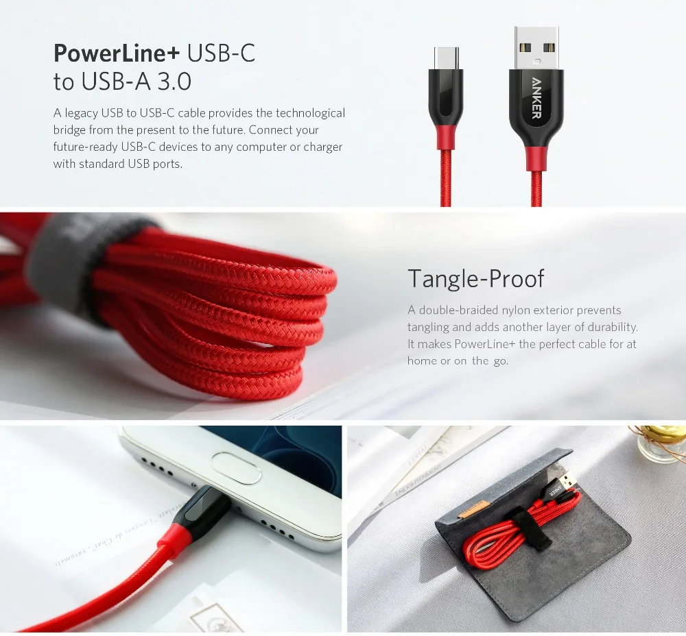 Anker Powerline+ USB C к USB 3,0 кабель, usb type C кабель, высокая прочность для samsung iPad MacBook sony LG htc Xiaomi 5 и т. Д