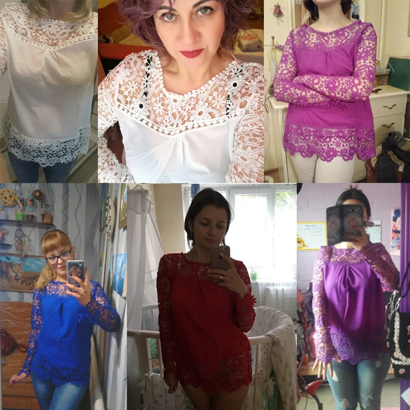 Camisa Feminina S 6XL большой Размеры шифон блузки для малышек женская блузка кружево
