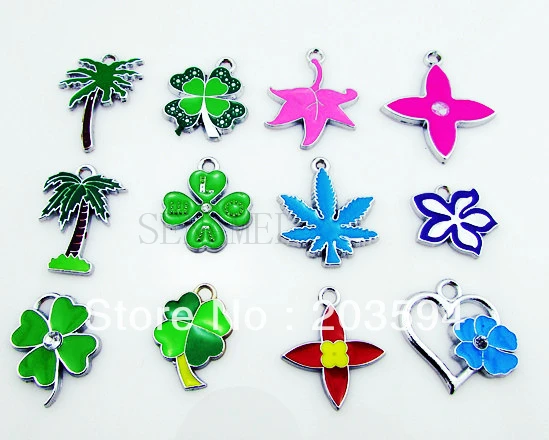 

ME004 Wholesale 100Pcs/Lots DIY Alloy Mixed Enamel Tree Leaf Charms Fashion jewelry accessories, charms, pendants bead