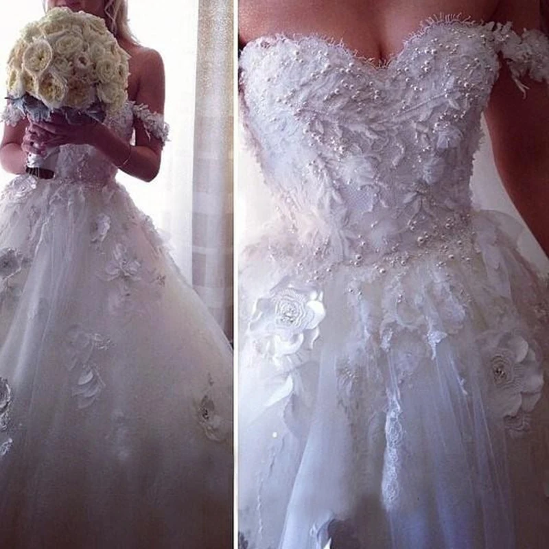 Pearl Beaded Body Fitted Romantic Wedding Dress Elegant Lace Vintage Victorian Gothic Wedding Dress Arabic Oriental Dress Dubai