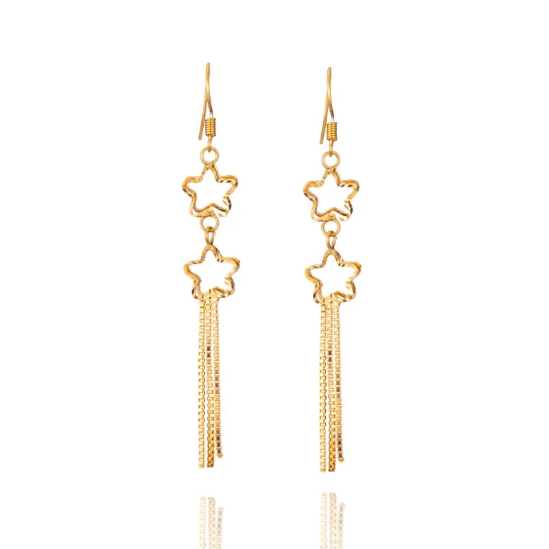 1Pair Fashion Jewelry five-pointed Star Tassel Earring Hypoallergenic Long-lasting Color Plated Gold Earrings Sand Women's | Украшения