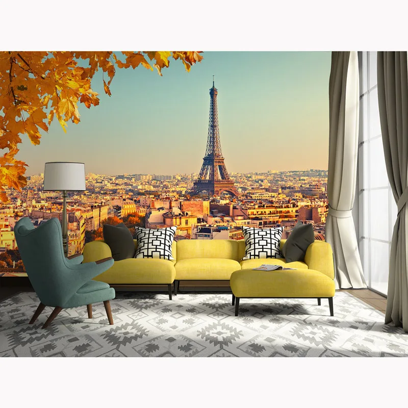 Пейзаж обои европейский город листья дерева фотообои 3D гостиная спальня
