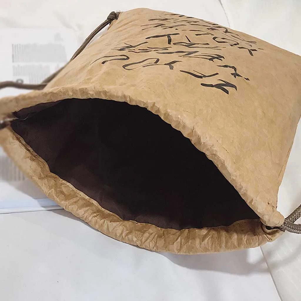 Новый FAahion рюкзак нейтральный письмо kraftpaper водоотталкивающий Путешествия Drawstring