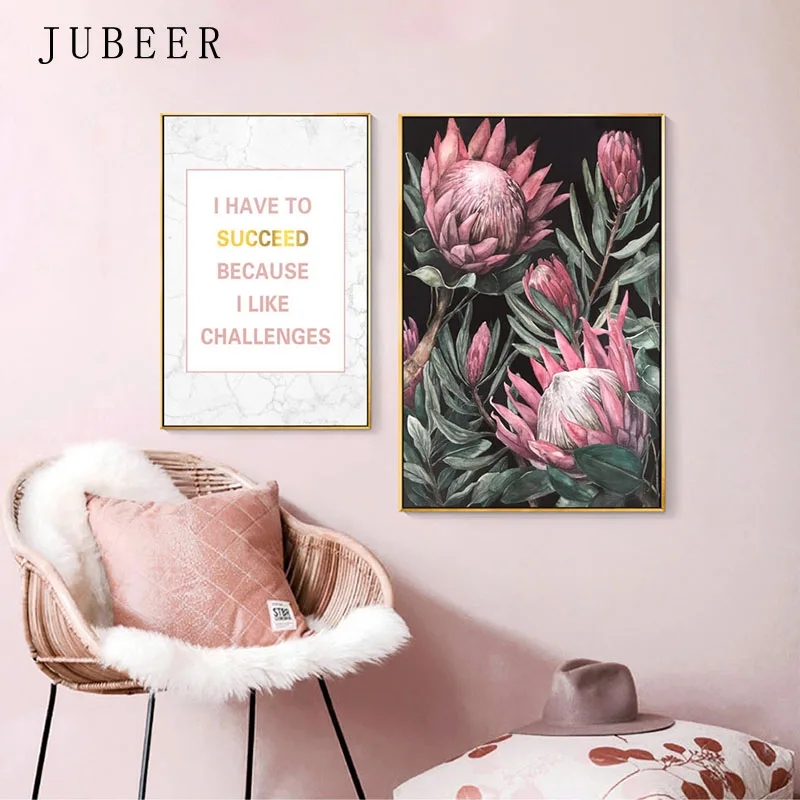 Розовая стена искусство листья плакаты и печать цветок холст картина для