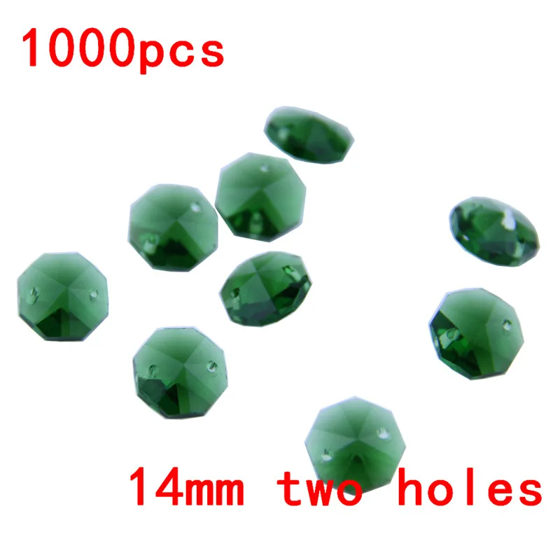 Crystal 1000pcs/Lot 2 Holes Dark Green 14mm Glass Octagon Beads Chandelier Prism Parts Pendant For Strand Garlands | Лампы и освещение