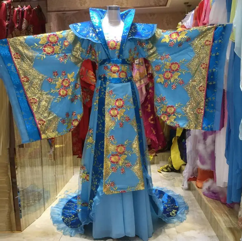 Дизайнерский китайский древняя Династия Тан королева фрахт костюм guzheng шоу одежда женская Hanfu китайская фотография - Цвет: blue