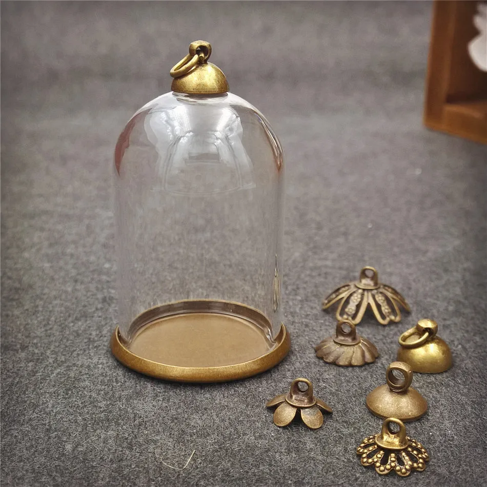 3pcs 38*25mm glass globe antique bronze base 8mm beads cap set glass bottle vial pendant necklace pendant jewelry finding