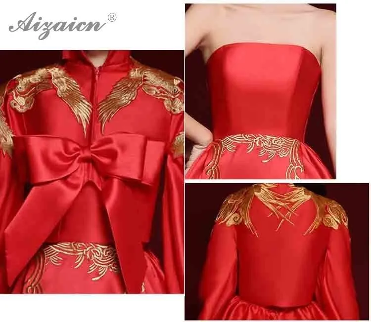 Восточный стиль, красное платье Хост, длинное, Cheongsam, современная вышивка невесты, Qi Pao, женское традиционное китайское платье, модное шоу
