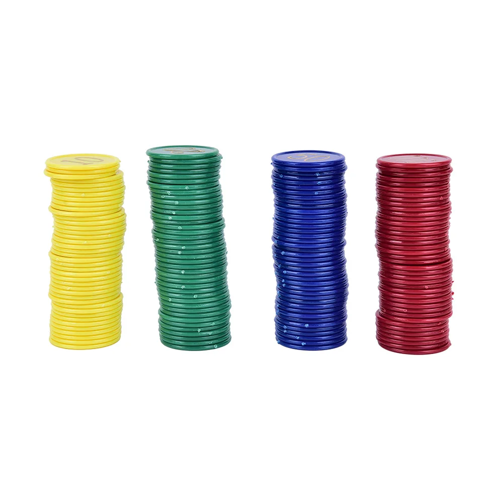 

160Pcs Plastic Poker Chip with 4 Golden Large Numbers Printing for Gaming Tokens Plastic Coins - Yellow+Green+Red+Blue