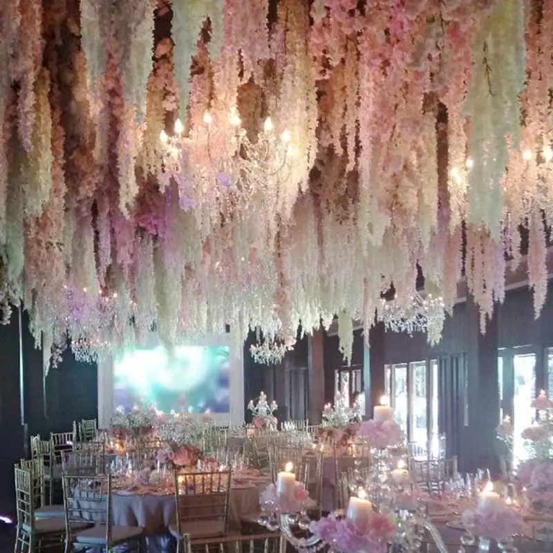 

Free Shipping Artificial Silk Flower Wisteria Home Garden Hanging Flowers Vine DIY Wedding Decor Shooting Props Garland