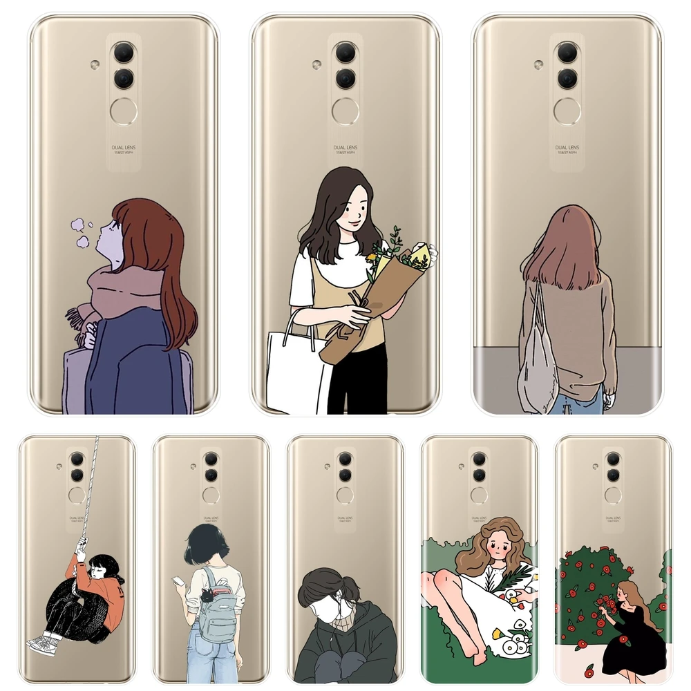 Японский эстетический чехол с рисунком для девочек Huawei Mate 7 8 9 10 20 Lite мягкий