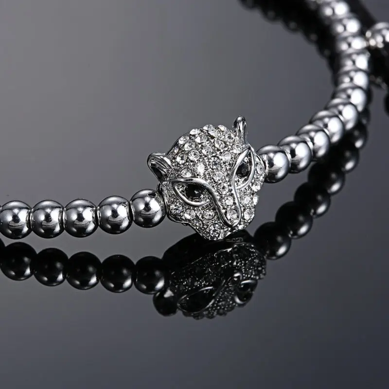 Модные мужские браслеты и микро паве CZ голова леопарда Плетеный макраме Шарм