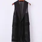 Женский жилет без рукавов, черного цвета, с перфорацией, приталенный пиджак для офиса, верхняя одежда, длинный Летний жакет, большие размеры