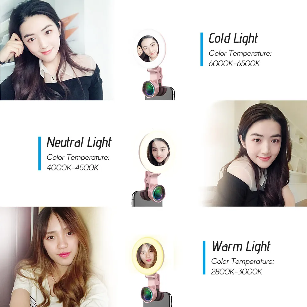 Перезаряжаемое кольцо для селфи заполняющая лампа телефона объектив камеры с