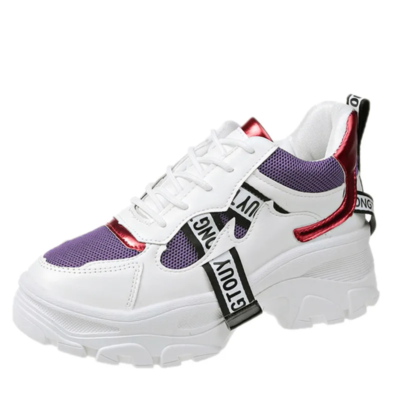 Женские кожаные кроссовки на массивной платформе мягкая обувь плоской толстой