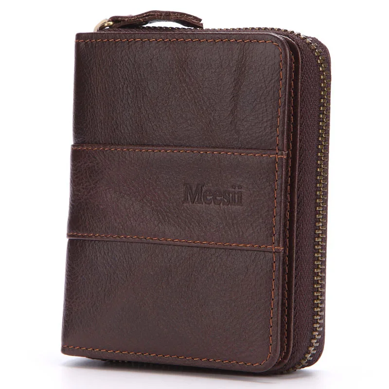 Brown-Have logo Мужской кошелек MISFITS из натуральной кожи, Ретро стиль,, Воловья кожа, кошелек на молнии, карман для монет, Portomonee, мужской короткий кошелек, держатель для карт - Цвет: Brown-Have logo
